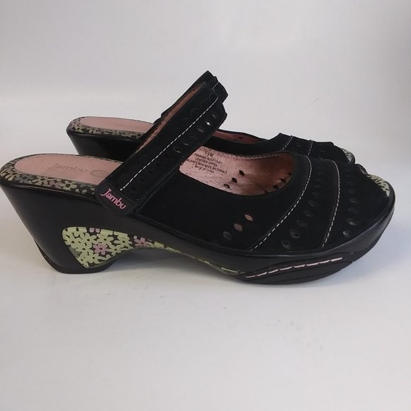 Jambu Touring Peep Toe Wedge Slip On Clogs Mules - Picture 2 of 15